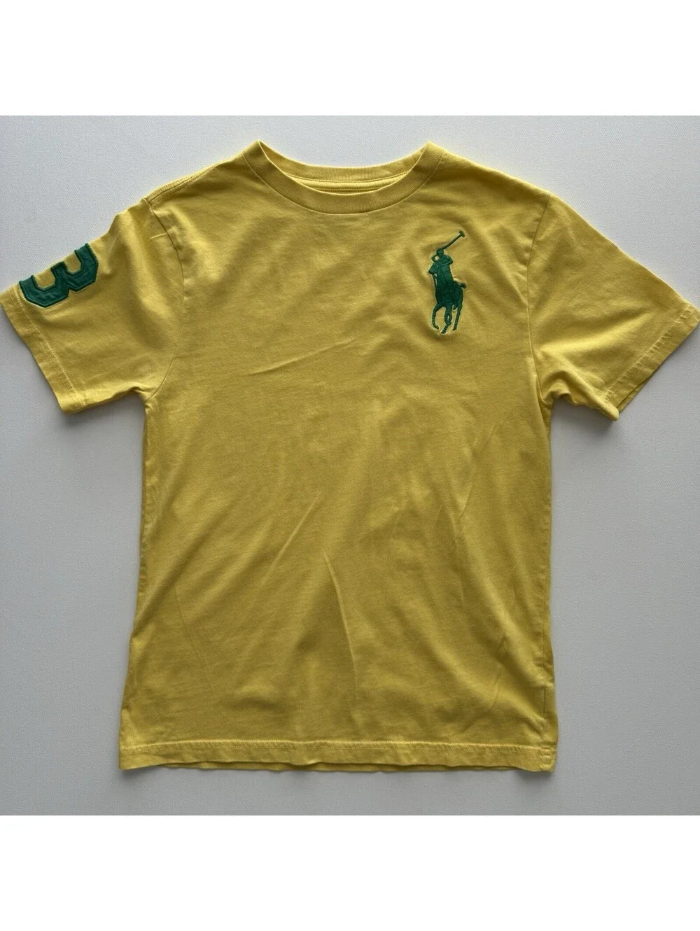 Polo Ralph Lauren Boys Big Pony T-Shirt Yellow Green Logo Size M 10-12
